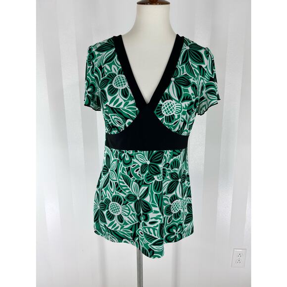 AB STUDIO Women’s Floral Print V Neck Cap Sleeve Top Sz M - Picture 1 of 9